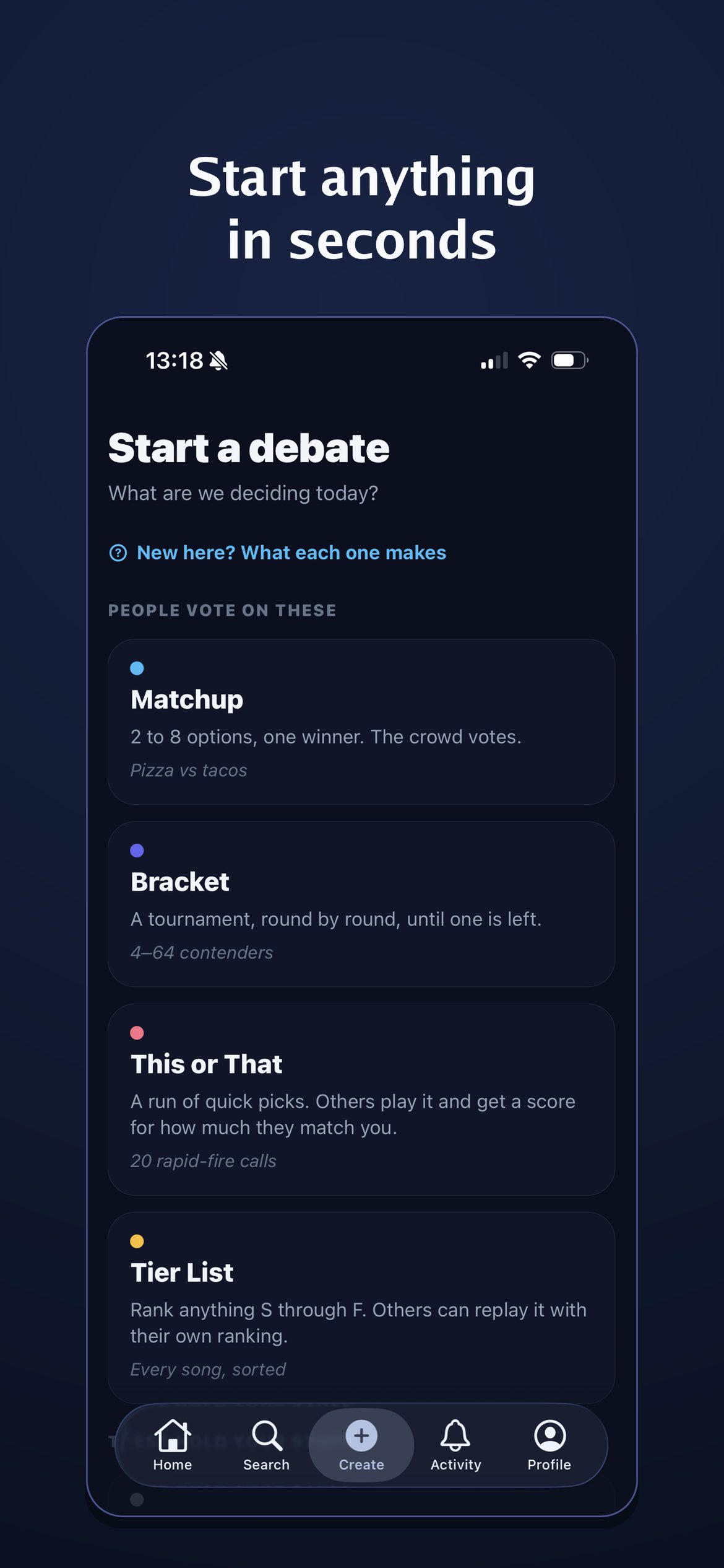 Starting a debate in the Matchup app