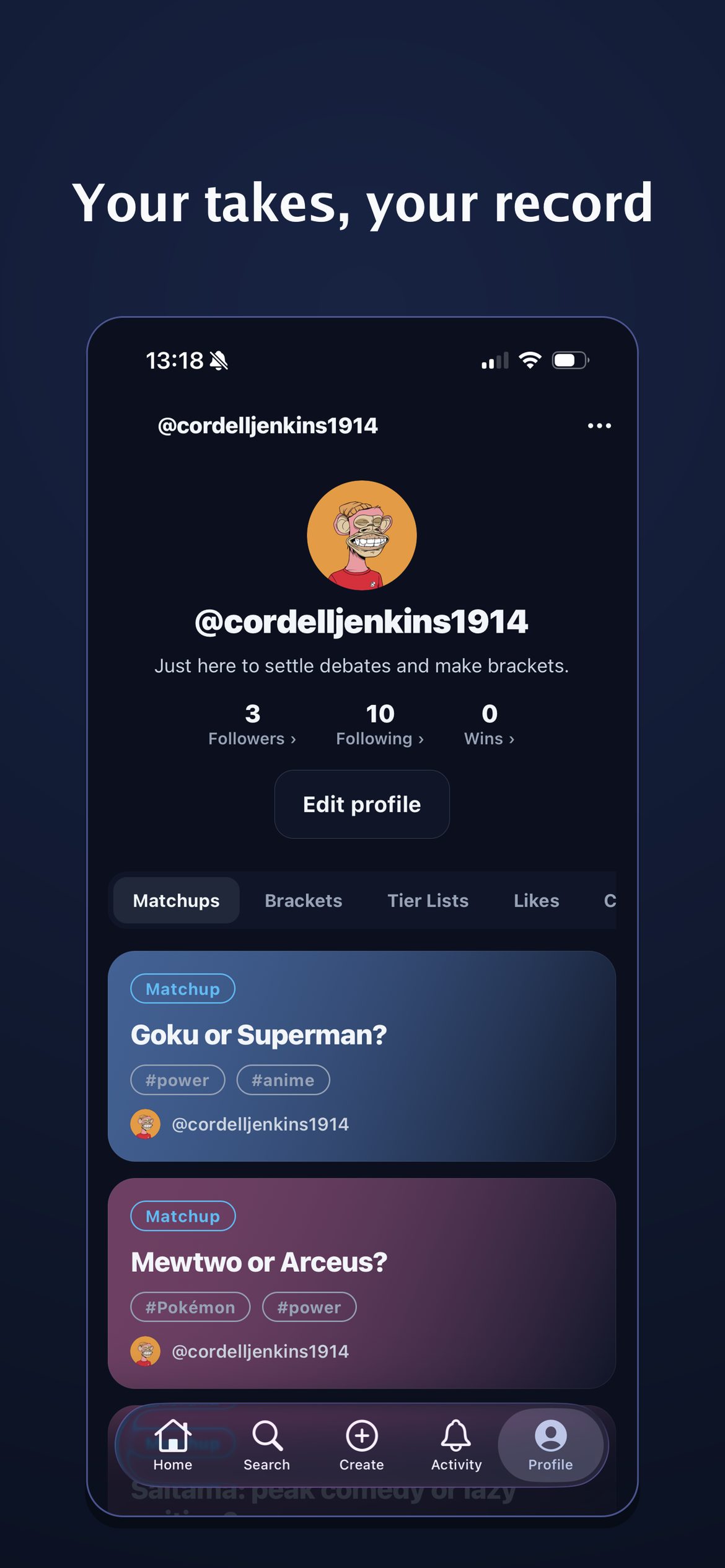 A profile in the Matchup app